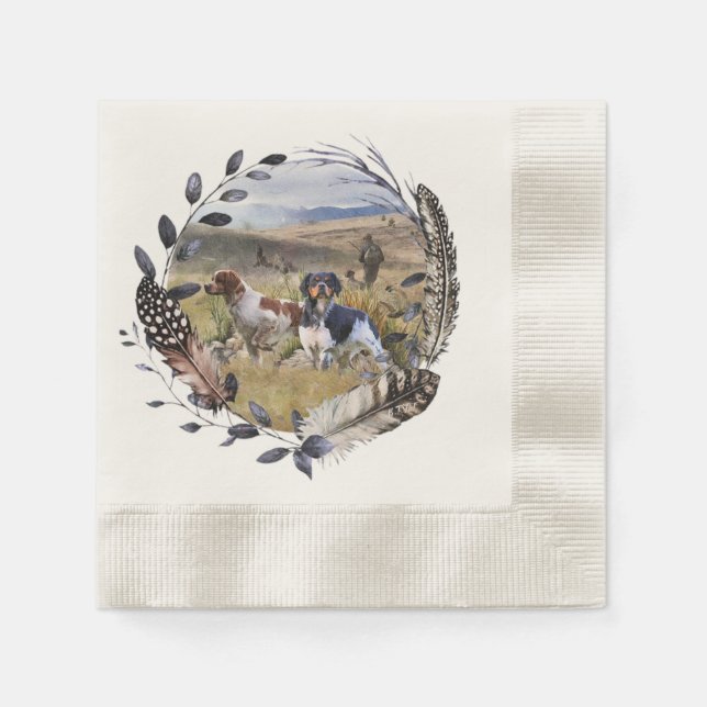 Quail Hunting with a Brittany Spaniels, Art  Napkin (Front)