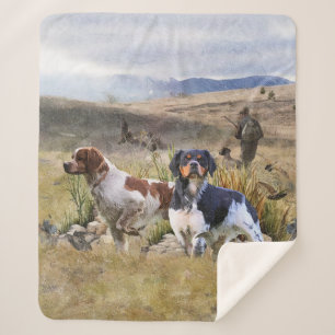 Quail Hunting with a Brittany Spaniels, Art Sherpa Blanket