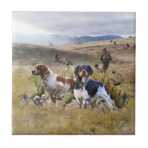 Quail Hunting with a Brittany Spaniels, Art Tile