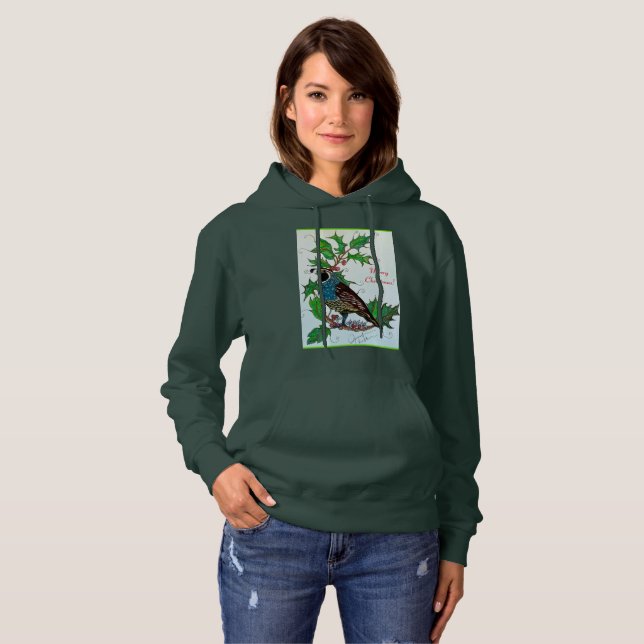 Quail in Holly  Hoodie (Front Full)