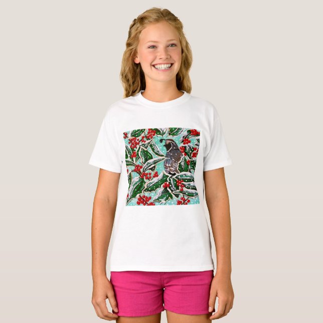 Quail in Holly Magnet T-Shirt (Front Full)