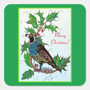 Quail in Holly  Square Sticker
