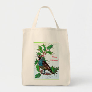 Quail in Holly Tote Bag
