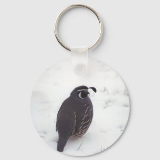 Quail in Snow Key Ring