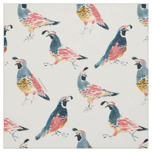 QUAIL O'CLOCK California Quails Cream  Fabric