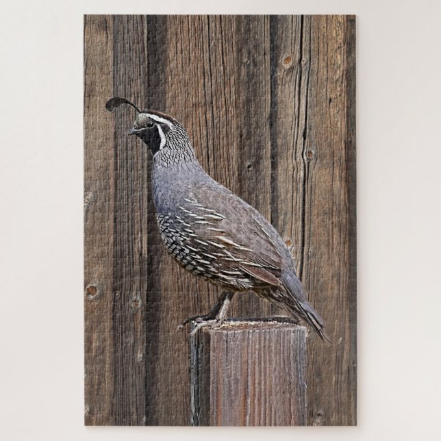 QUAIL ON BARNWOOD JIGSAW PUZZLE (Vertical)