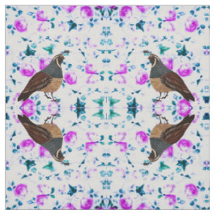 Quail on Pink Chintz Fabric 