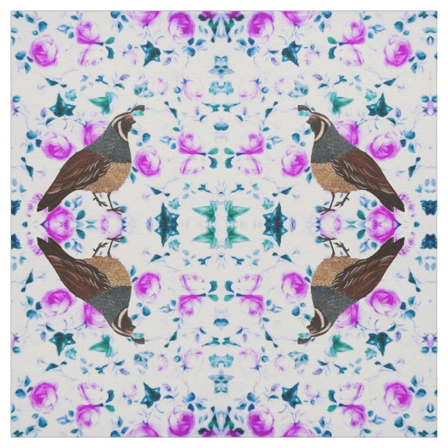 Quail on Pink Chintz Fabric  (Swatch)