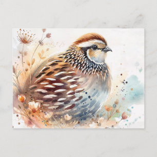Quail Watercolor Botanical Postcard