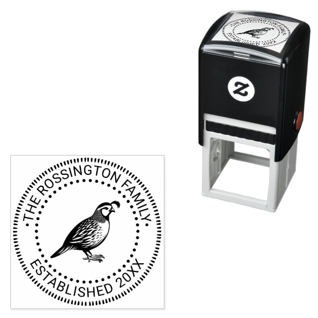 Quail Wild Game Bird Standing Fam Name Date Est NT Self-inking Stamp (In Situ)