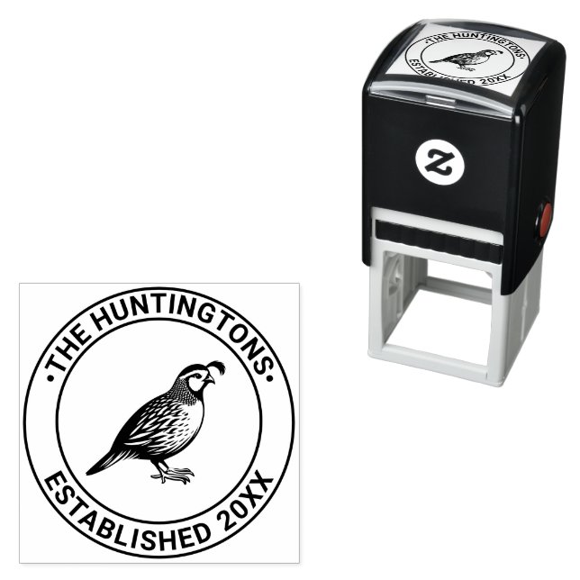 Quail Wild Game Bird Standing Family Name Date Est Self-inking Stamp (In Situ)