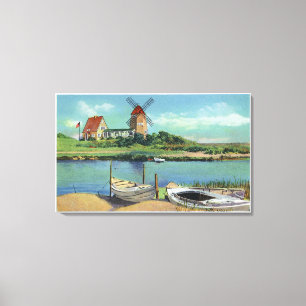 Quaint Cape Cod, View of Windmill and Boats Canvas Print