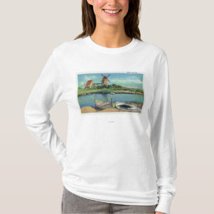 Quaint Cape Cod, View of Windmill and Boats T-Shirt
