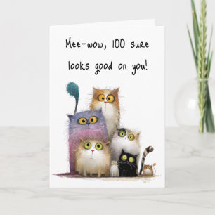 Quaint Cats with Big Eyes 100th Birthday Greeting Card