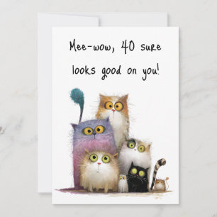 Quaint Cats with Big Eyes 40th Birthday Flat Card