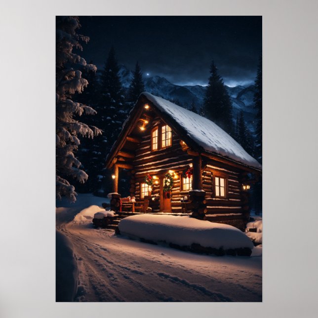 Quaint Mountain Log Cabin – A Cosy Christmas Escap Poster (Front)