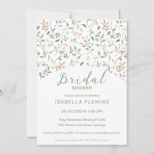 Quaint Painted Floral Bridal Shower Invitation (Front)