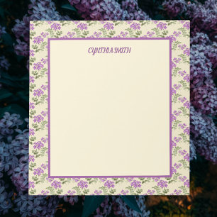 Quaint Purple Violets on Pale Yellow Personalised Notepad