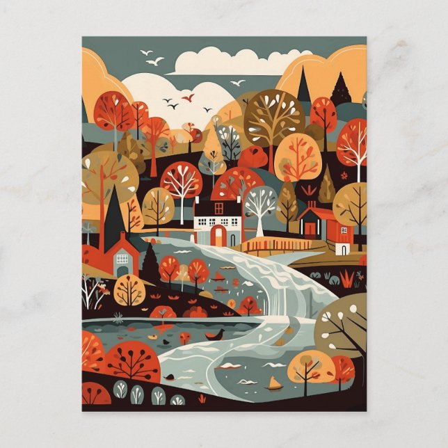 Quaint Scandi Village Art Postcard (Front)