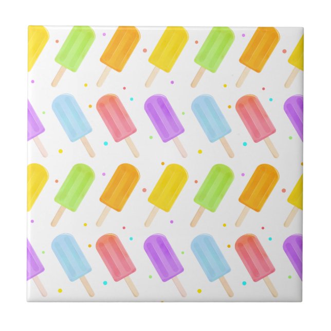 Quaint Tasty Summer Watercolour Popsicle Pattern Tile (Front)