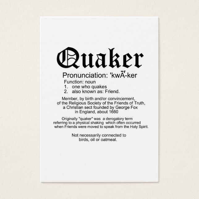 Quaker definition welcome card (Front)