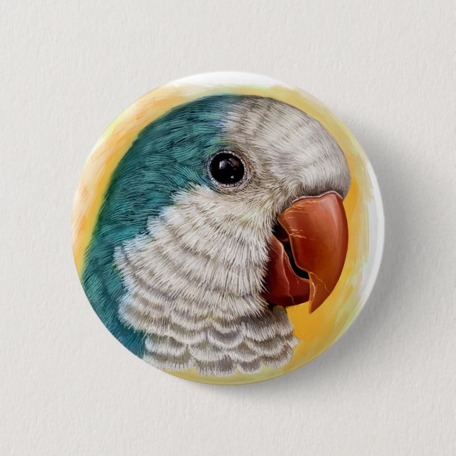 Quaker parrot realistic painting 6 cm round badge (Front)