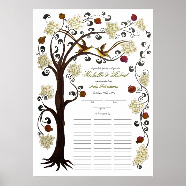 Quaker Wedding, 60 guests -Tree of Life, ivory Poster (Front)