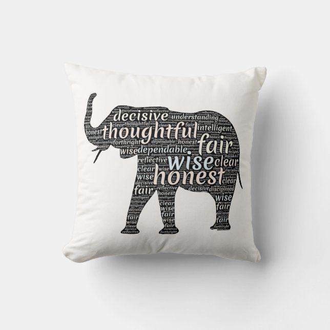 Qualities of an Elephant Word Cloud Cushion (Front)