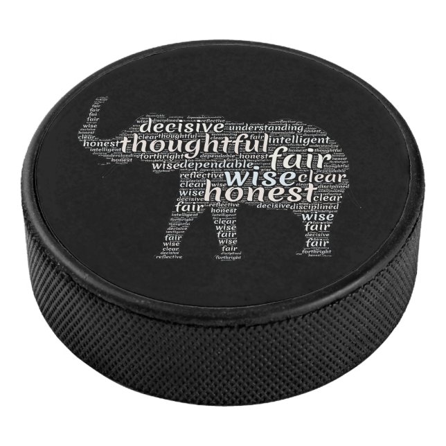 Qualities of an Elephant Word Cloud Hockey Puck (3/4)