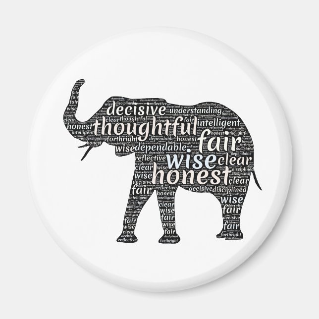 Qualities of an Elephant Word Cloud Magnet (Front)