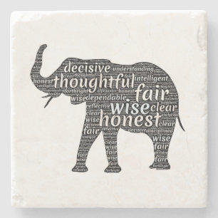 Qualities of an Elephant Word Cloud Stone Coaster