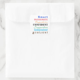 Qualities of Great Women Fun Motivational Colourfu Square Sticker