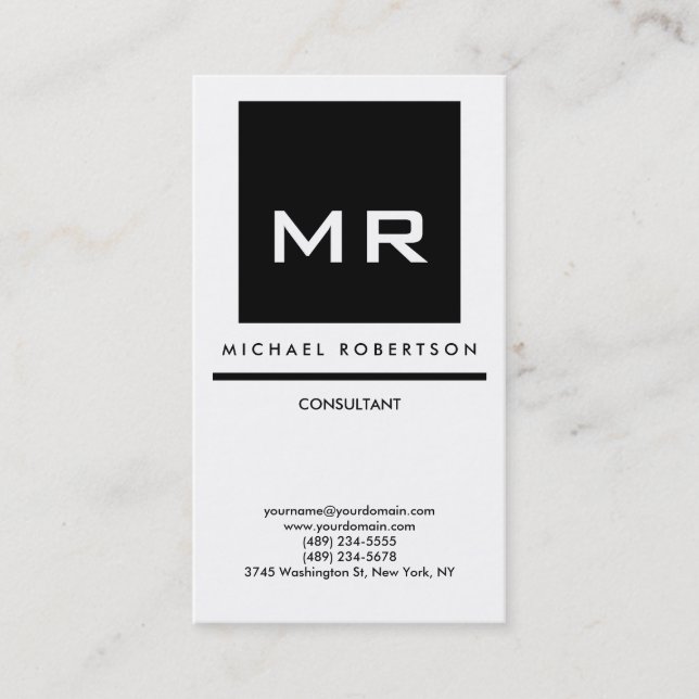 Quality Black White Monogram Elegant Unique Business Card (Front)