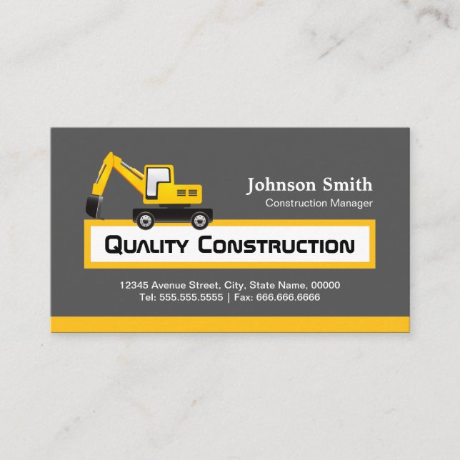 Quality Construction Company - Elegant Yellow Business Card (Front)
