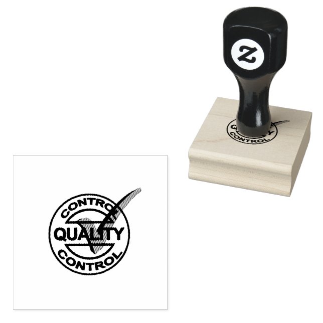 Quality Control Circle Shape Jet Black Ink Wooden Rubber Stamp (Stamped)