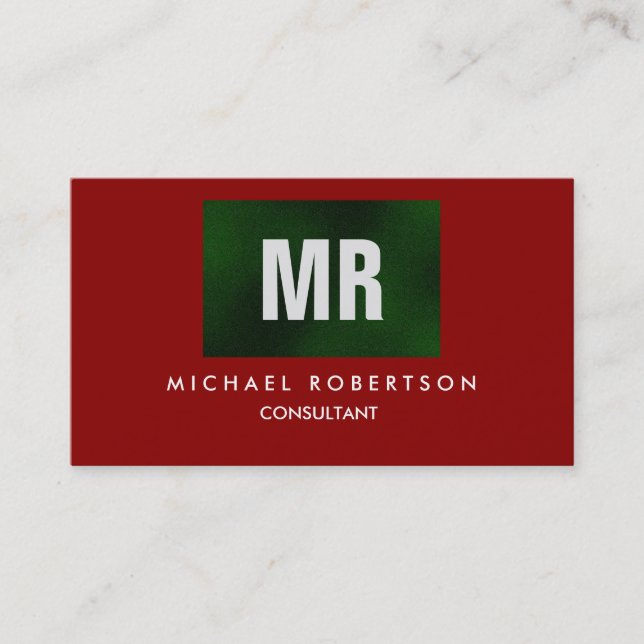Quality Green Red Monogram Unique Business Card (Front)