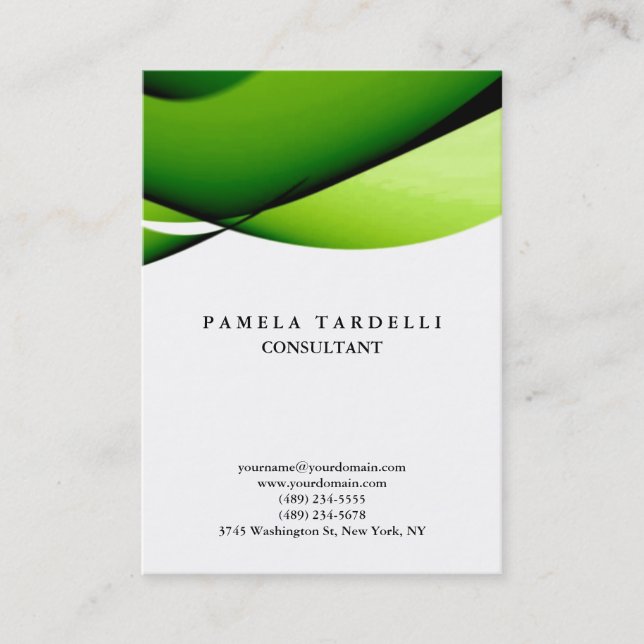 Quality Green & White Unique Modern Curves Business Card (Front)
