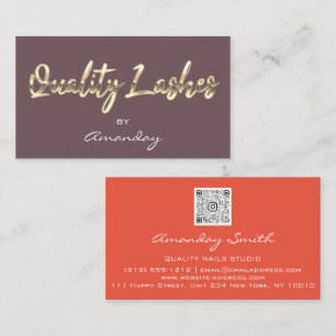 Quality Lash Extension QRCode Logo Coral RoseGold Business Card