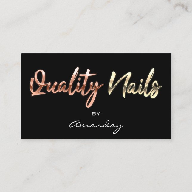 Quality Nails QR Code Logo Black Copper RoseGold   Business Card (Front)