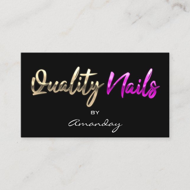 Quality Nails QR Code Logo Black Gold Pink Business Card (Front)
