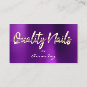 Quality Nails QR Code Logo Purple Gold Business Card