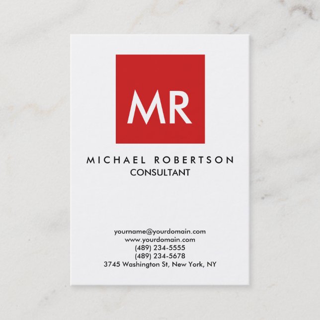 Quality Red White Monogram Elegant Unique Business Card (Front)