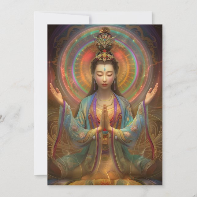 Quan Yin Colourful Psychedelic Goddess Art  Invitation (Front)