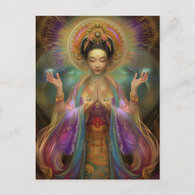 Quan Yin Visionary Goddess Prayer Art  Postcard (Front)