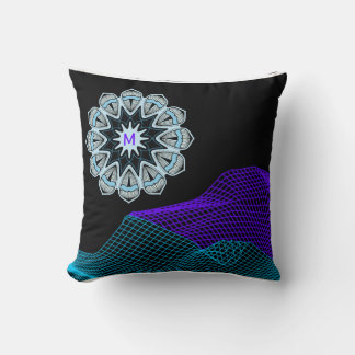 Quantum Abstract Mandala Purple Blue Black Mngrm Cushion