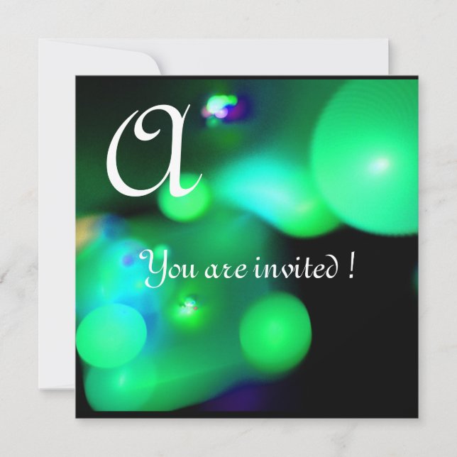 QUANTUM BUBBLE MONOGRAM green black Invitation (Front)