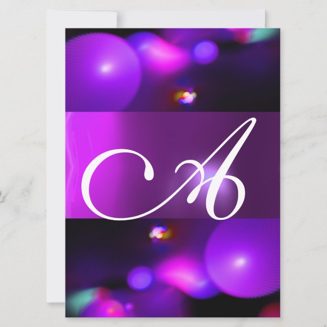 QUANTUM BUBBLE MONOGRAM  purple Invitation (Front)
