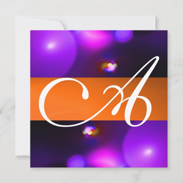 QUANTUM BUBBLE MONOGRAM  purple orange Invitation (Front)