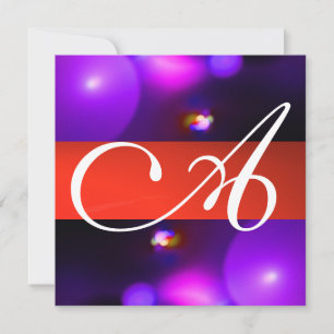 QUANTUM BUBBLE MONOGRAM  purple red Invitation