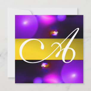 QUANTUM BUBBLE MONOGRAM  purple yellow Invitation